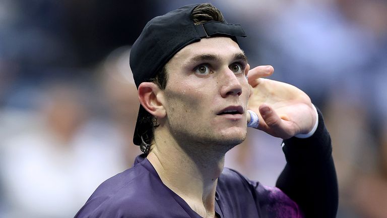 Jack Draper of Great Britain reacts against Jannik Sinner of Italy during their Men's Singles Semifinal match on Day Twelve of the 2024 US Open at USTA Billie Jean King National Tennis Center on September 06, 2024 in the Flushing neighborhood of the Queens borough of New York City. (Photo by Matthew Stockman/Getty Images)